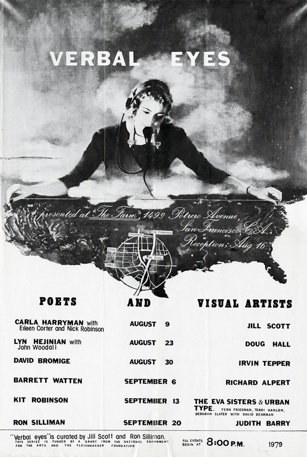 Poster for _Verbal Eyes_August 9 - September 20, 1979, The Farm, San Francisco